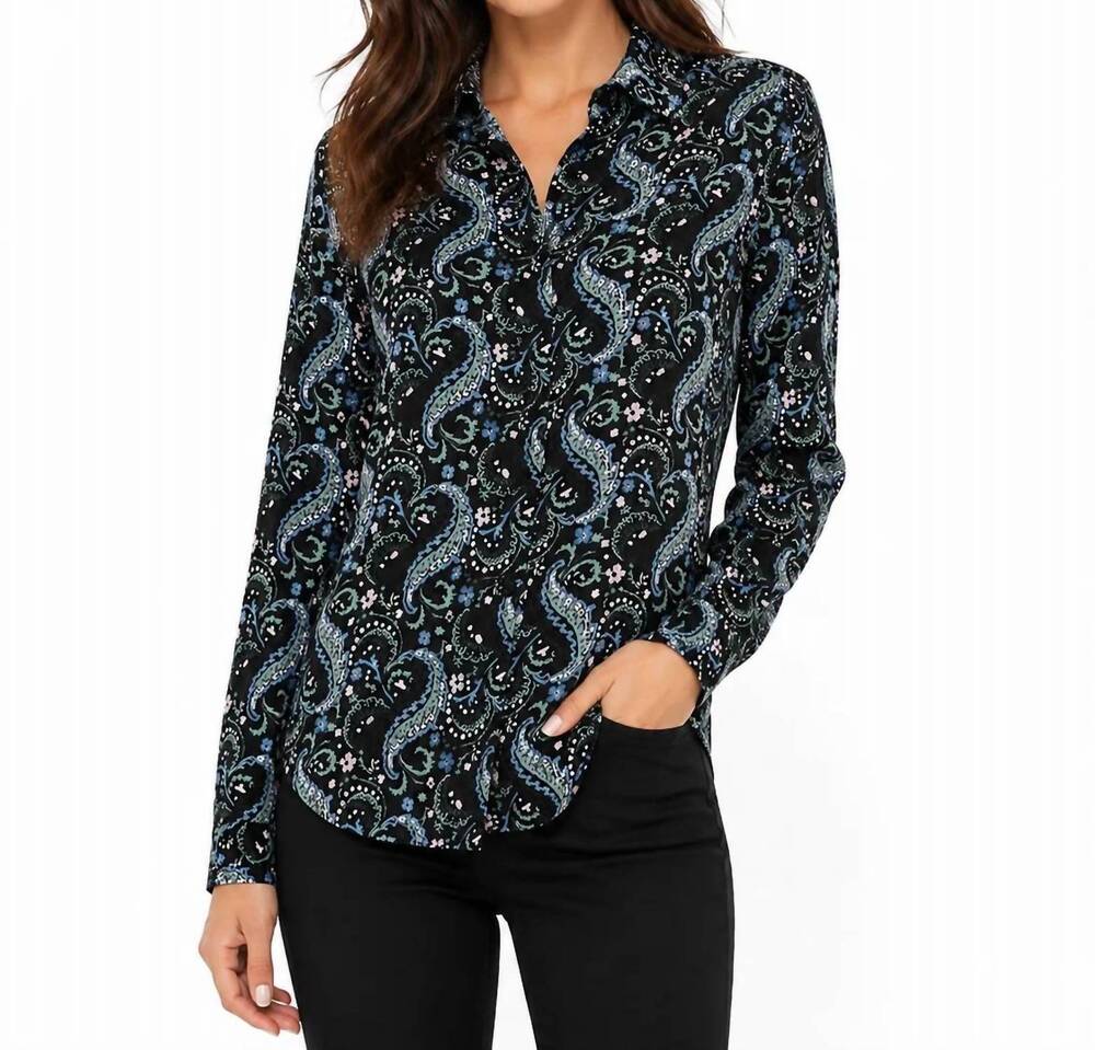 NEW PAPILLON women's floral paisley collared button front blouse in bl